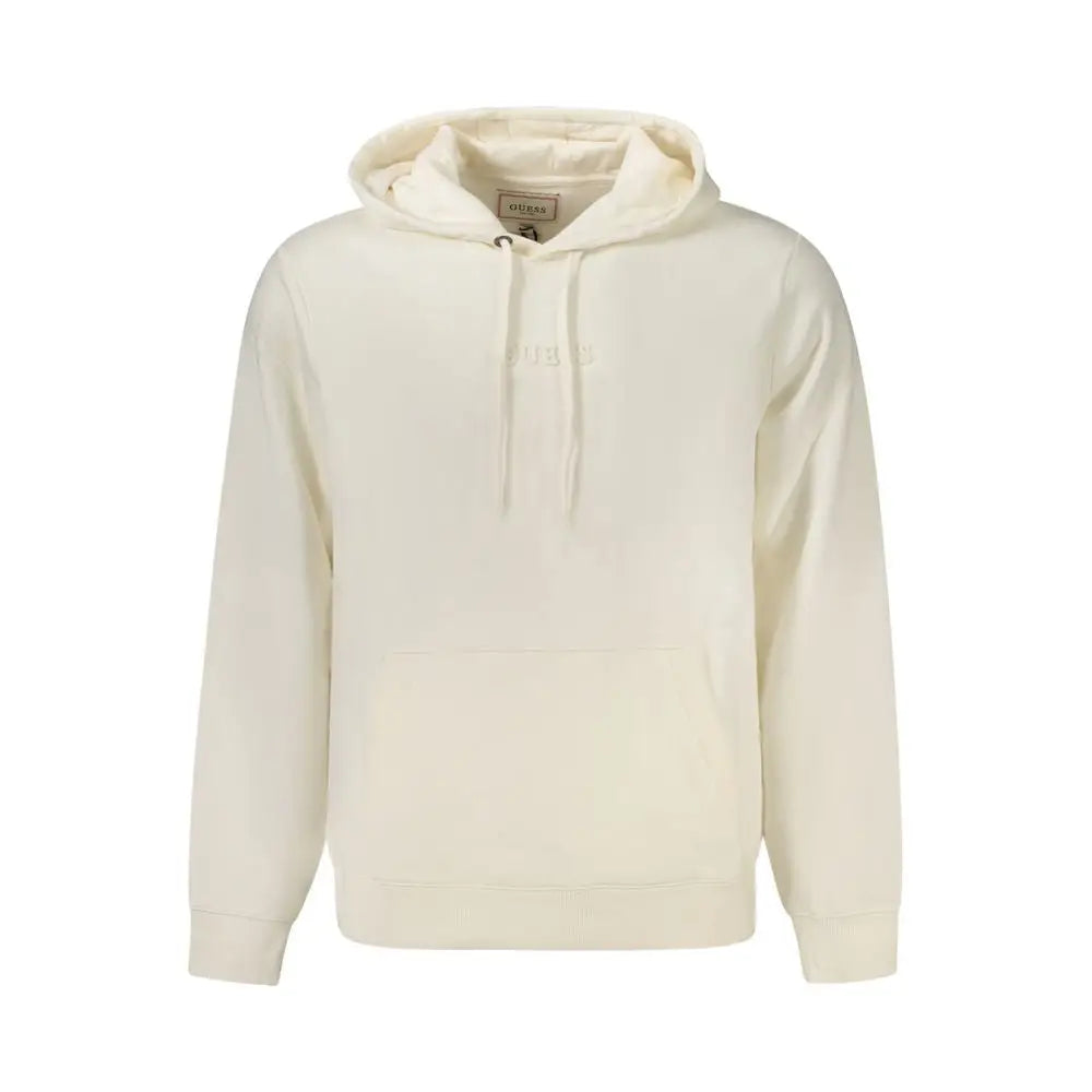 Cream-colored guess jeans bianco cotton men’s hoodie with subtle embroidered logo and matching drawstrings on chest