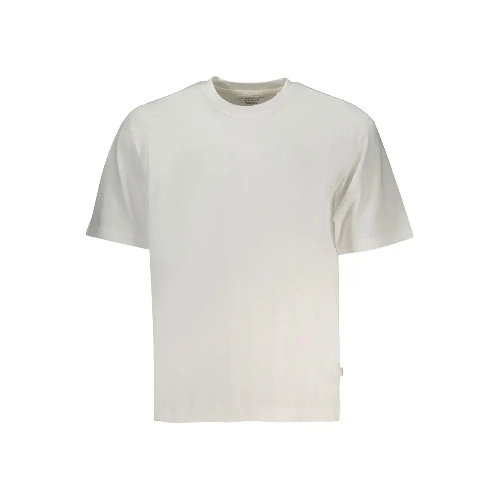 T-shirt homme guess jeans bianco en coton off-white minimaliste à manches courtes et col rond