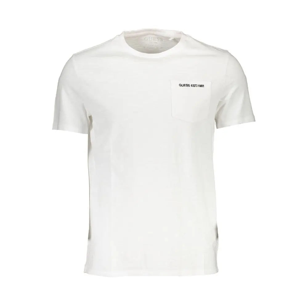 T-shirt homme guess jeans bianco en coton blanc avec poche poitrine et logo noir