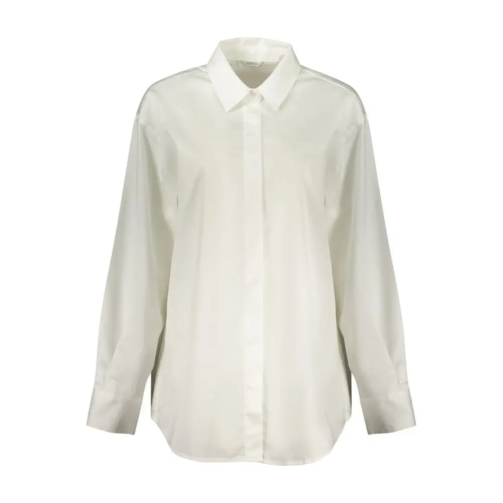 Chemise guess jeans bianco en coton blanc avec manches longues col classique et plis subtils devant pour femme