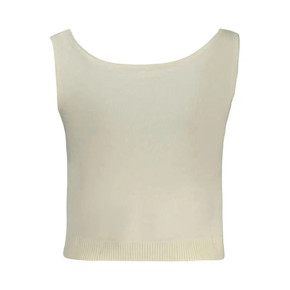 Top sans manches crème en maille avec encolure arrondie et bord côtelé guess jeans bianco polyester femme