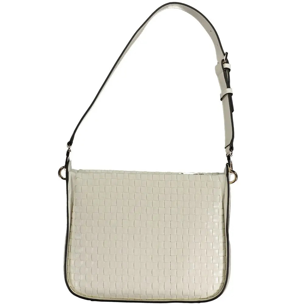 Sac bandoulière tissé en cuir bianco poliuretano off-white avec bordure noire et sangle réglable guess jeans femme