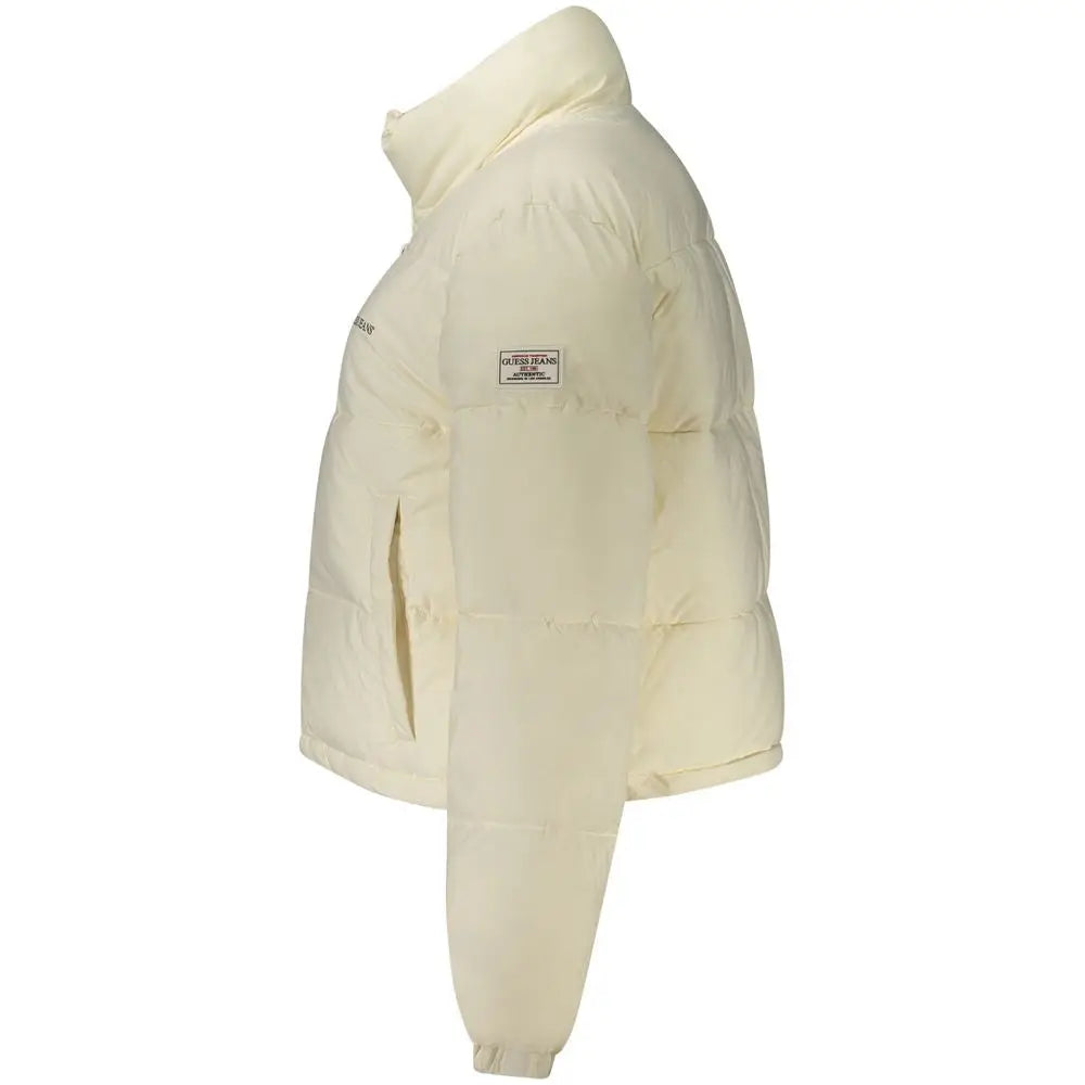 Veste matelassée crème avec col montant en polyester recyclé pour femme guess jeans bianco
