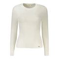 Pull en maille côtelée à manches longues crème guess jeans bianco viscosa pour femme avec logo subtil au bas