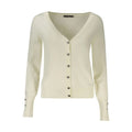 Cardigan guess jeans bianco viscosa pour femmes en tricot crème manches longues col v boutons argentés
