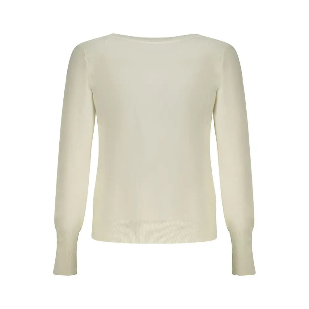 Cardigan guess jeans bianco en viscose pour femme crème à manches longues avec col rond simple et poignets côtelés