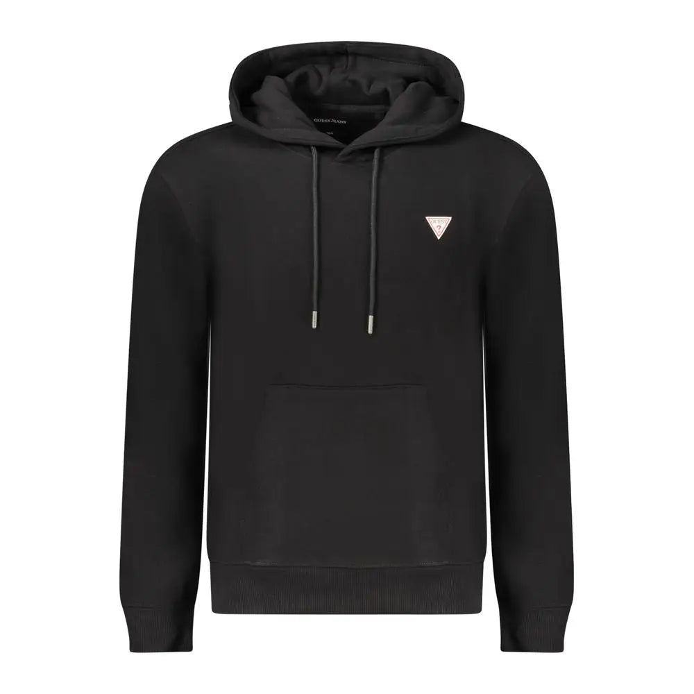 Sweat à capuche slim fit guess jeans noir en coton pour homme avec logo triangulaire discret et cordons assortis