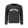 Sweatshirt guess jeans noir en coton pour homme avec lettrage crème arrondi sur la poitrine