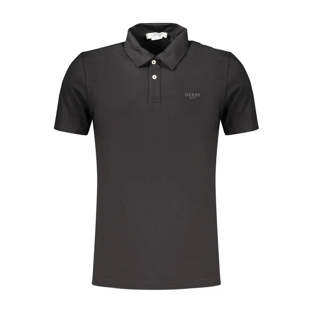 Polo homme guess jeans noir en coton avec logo brodé subtil et boutons blancs