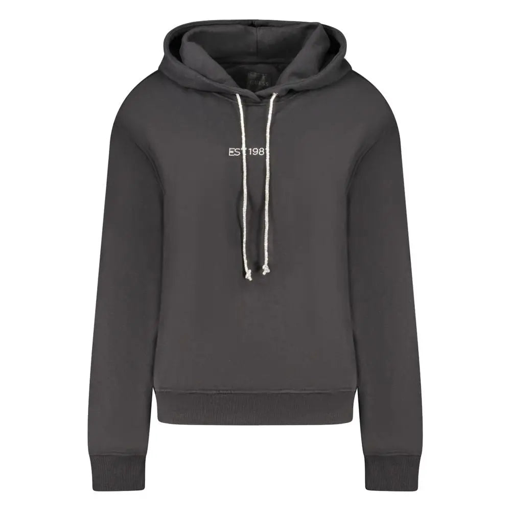 Sweatshirt guess jeans noir en coton pour femme avec capuche gris foncé et logo est 198 sur la poitrine