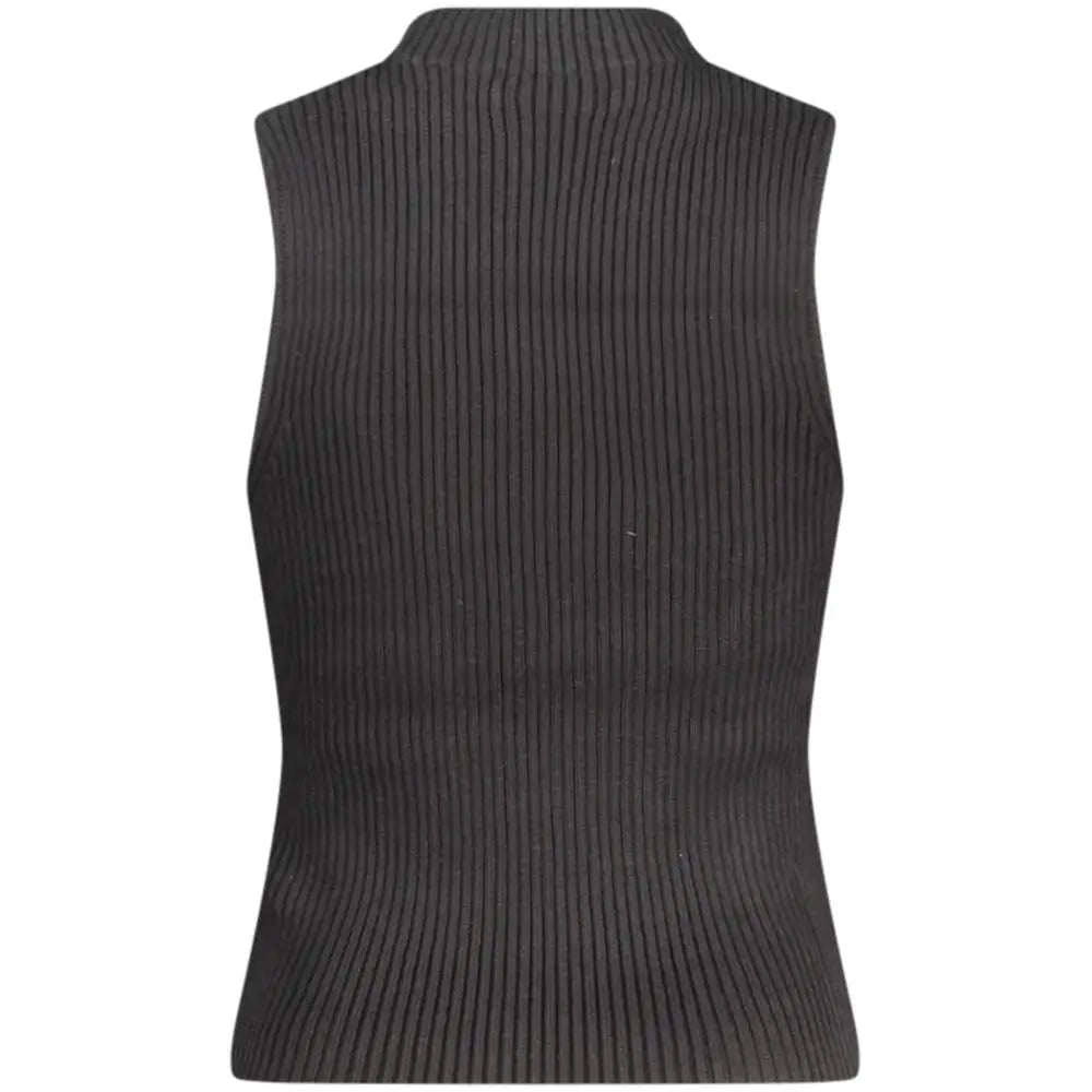 Débardeur femme guess jeans en coton noir avec col montant côtelé sans manches