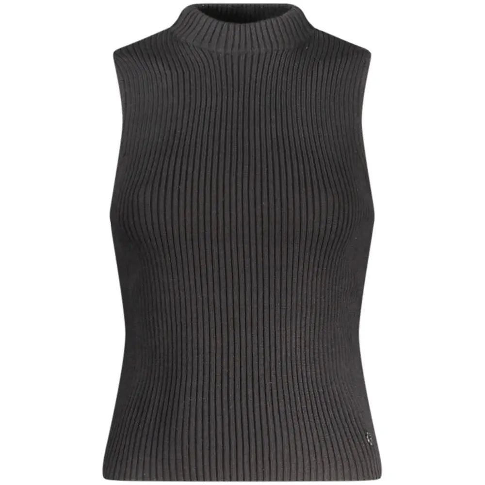 Guess jeans black cotton women tank top en maille côtelée sans manches et col roulé ajusté