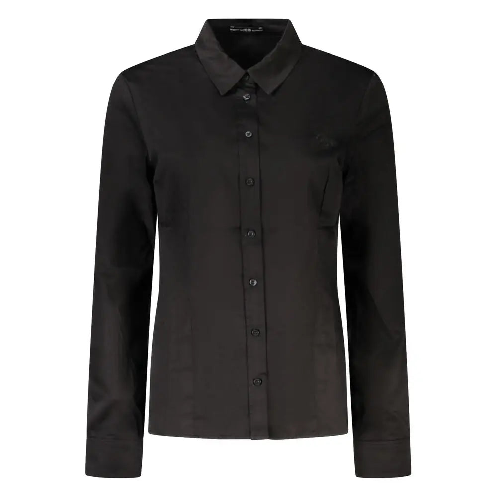 Chemise noire guess jeans femme en coton à manches longues avec col classique et coutures discrètes