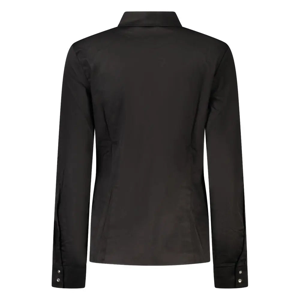 Chemise noire guess jeans pour femme en coton à manches longues avec col classique et poignets boutonnés