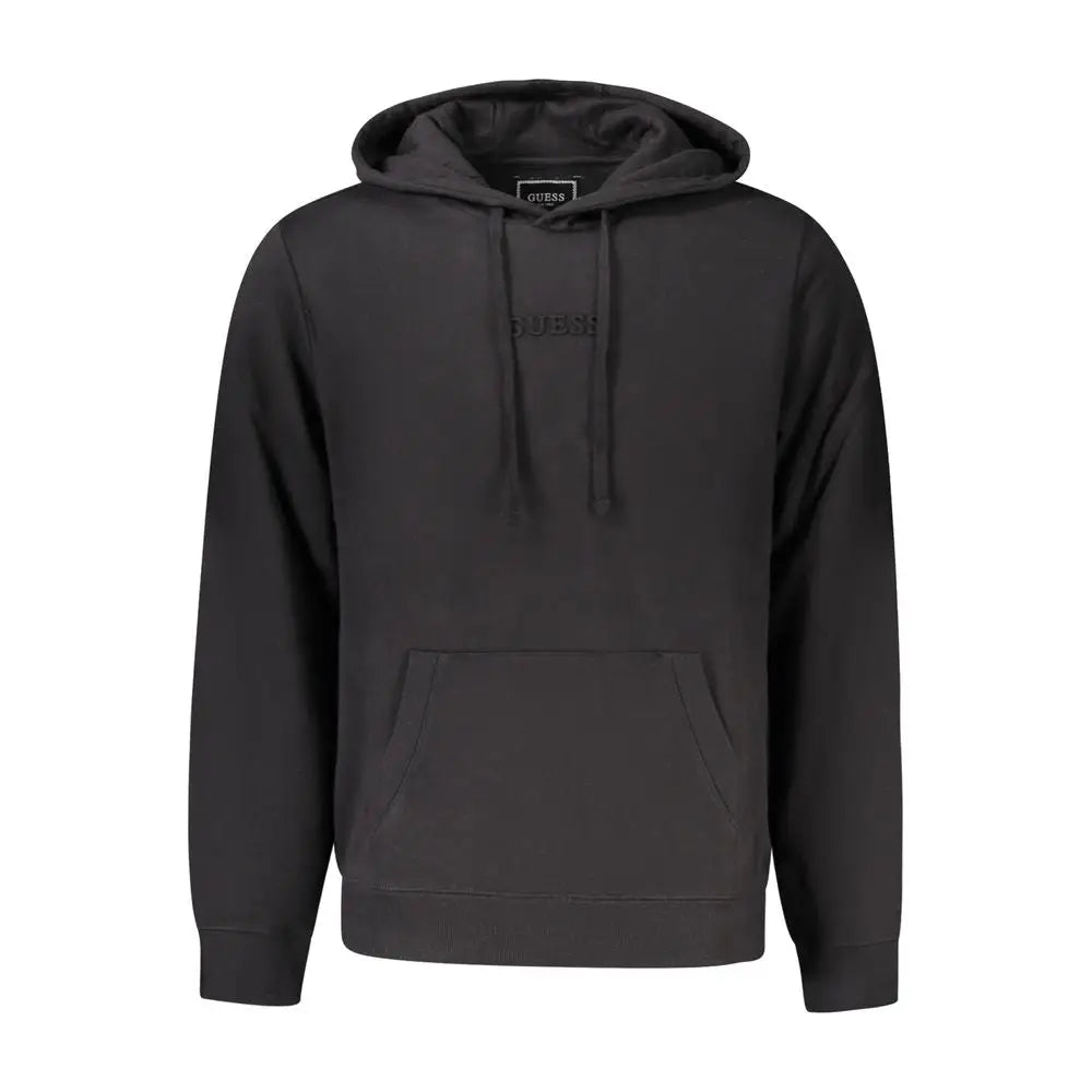 Pull à capuche noir guess jeans en coton bio pour homme avec logo brodé discret et cordons assortis