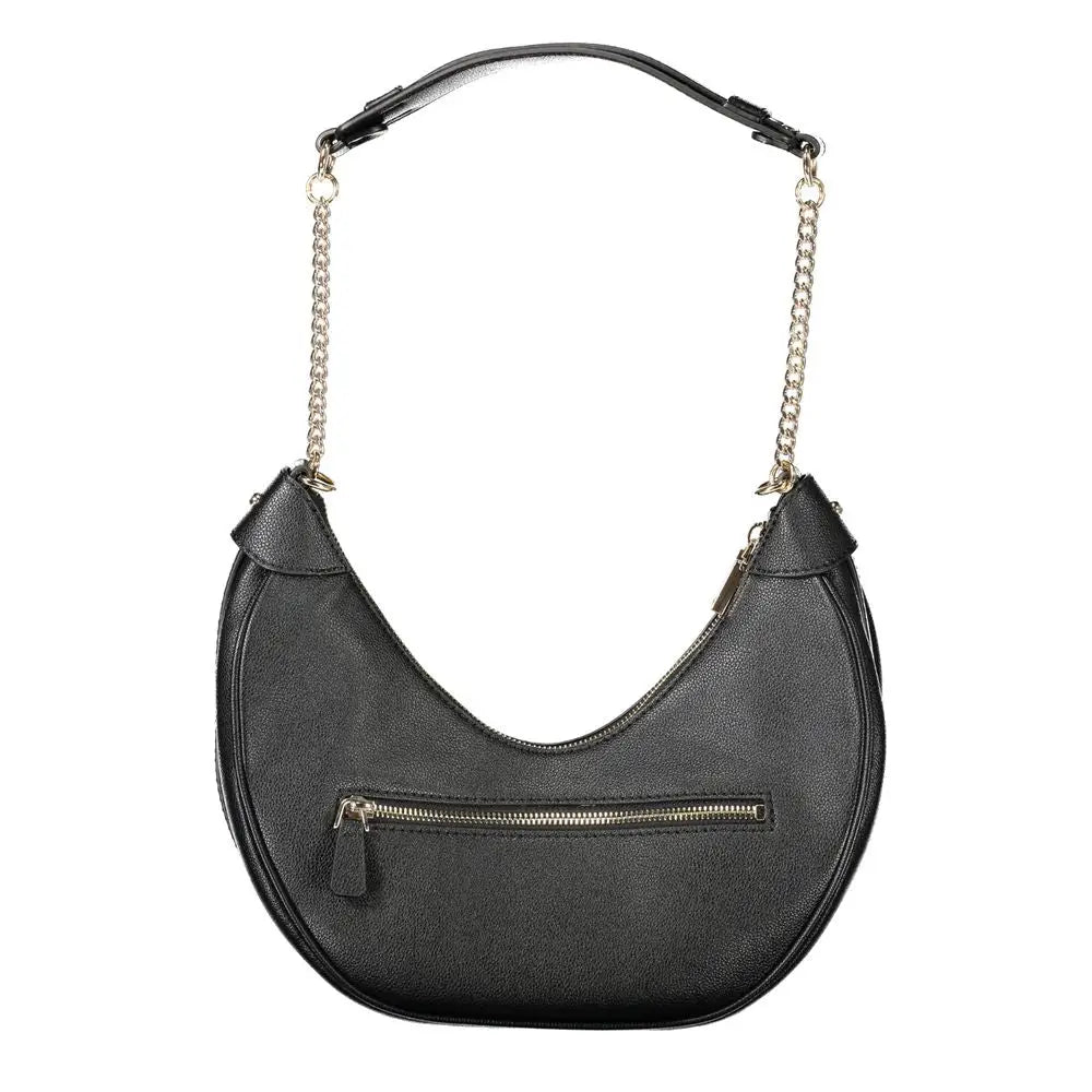 Sac bandoulière hobo en cuir texturé noir guess jeans avec chaîne et fermeture éclair argentée en polyéthylène