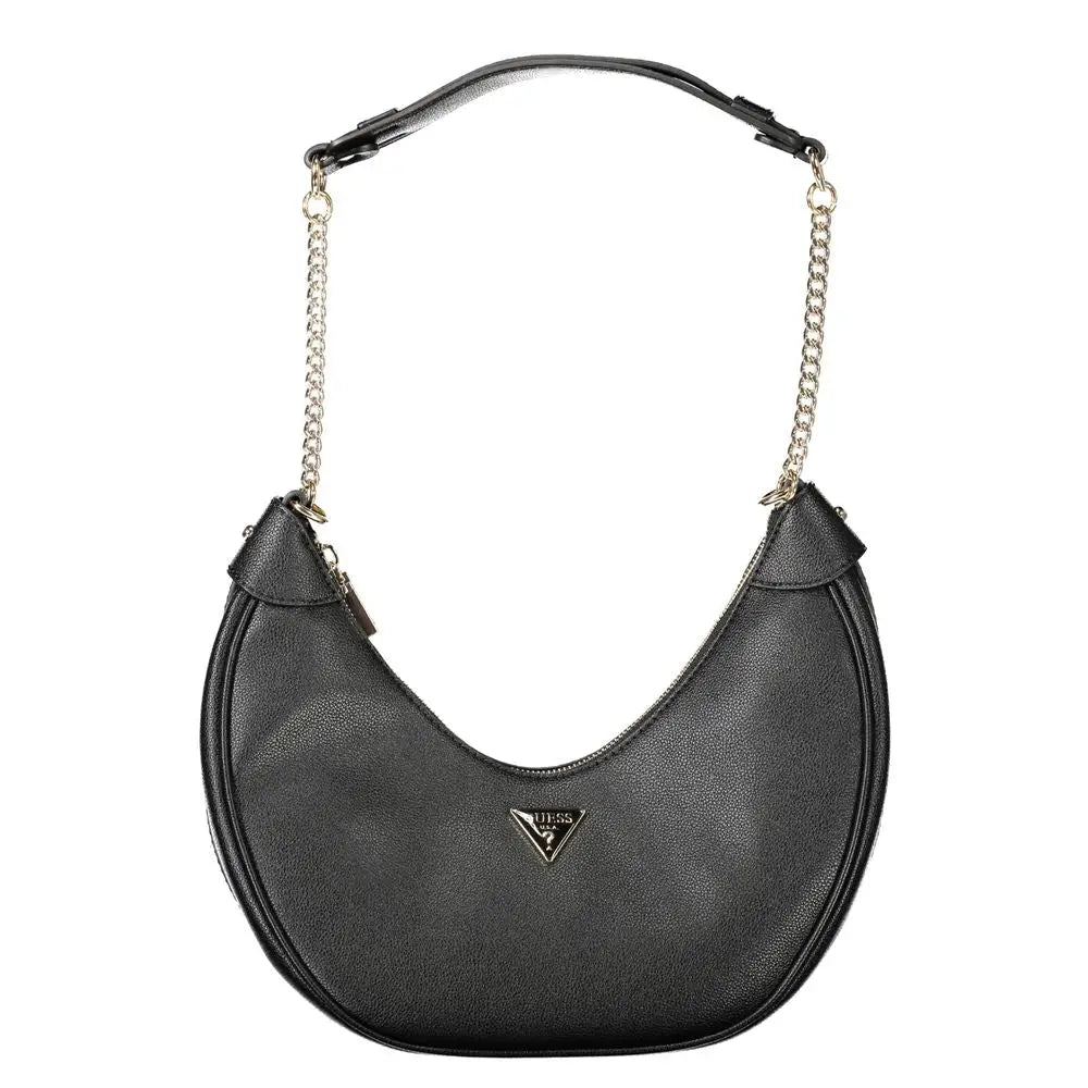 Sac hobo noir en cuir texturé guess avec chaîne argentée et poignée supérieure polyéthylène femme