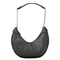 Sac hobo noir en cuir texturé guess avec chaîne argentée et poignée supérieure polyéthylène femme