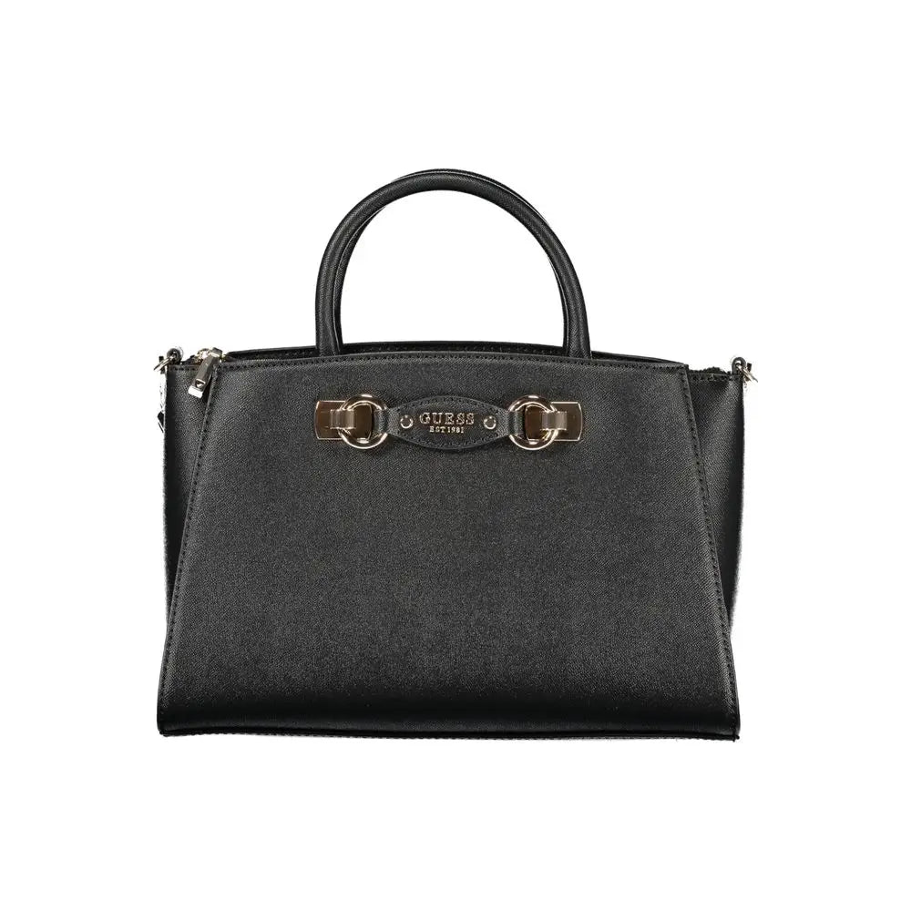 Sac à main femme guess jeans noir en polyuréthane avec surface texturée et fermoir métallique style mors