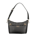 Sac à main guess jeans noir en polyuréthane avec cuir texturé et nœud structuré en métal doré