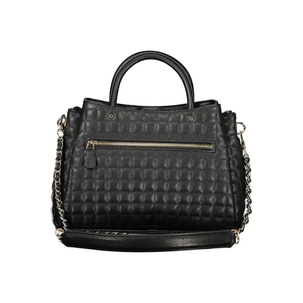 Sac à main femme guess jeans noir en cuir synthétique matelassé avec bandoulière chaîne argentée et poignées supérieures