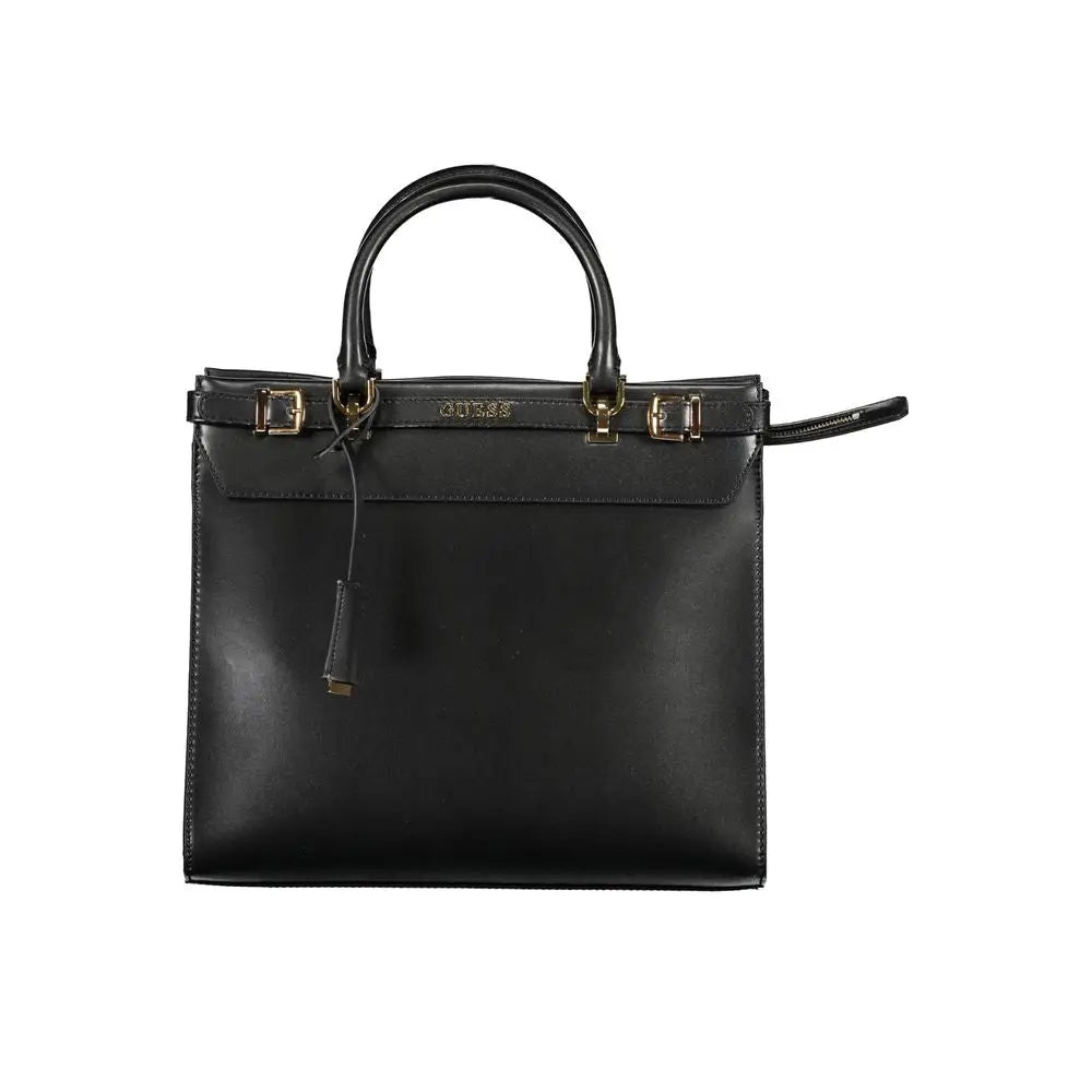 Sac à main femme guess jeans noir en polyuréthane avec poignées supérieures et garnitures dorées
