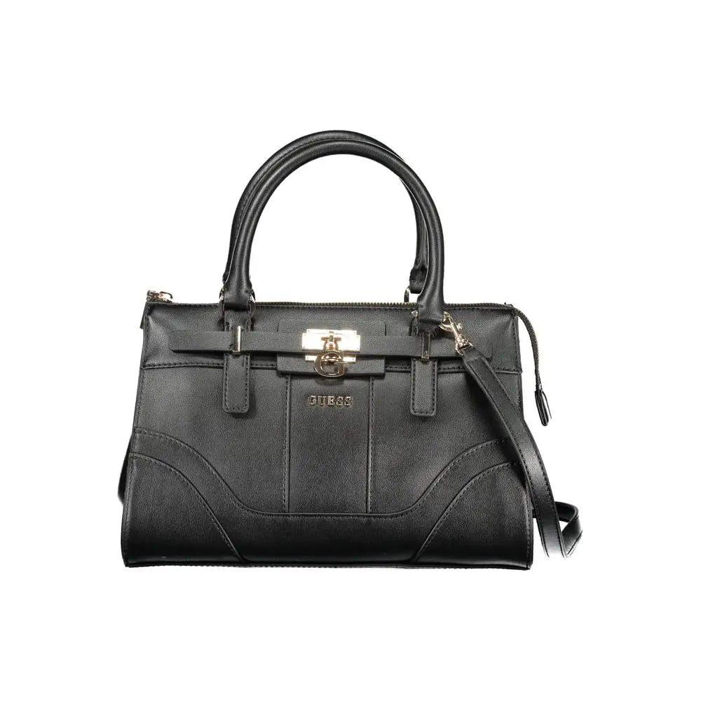 Sac à main guess jeans noir en polyuréthane avec design structuré et détails dorés en similicuir