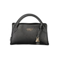 Sac à main femme Guess Jeans noir en polyuréthane avec surface texturée, logo doré, poignée supérieure et charme serrure