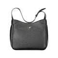 Sac bandoulière noir en cuir texturé guess jeans avec logo triangulaire argenté en polyuréthane femme
