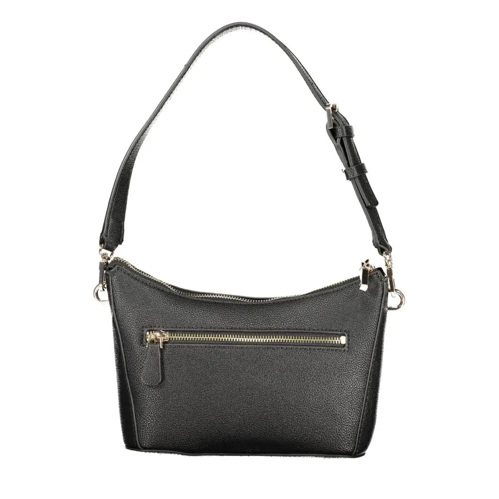 Sac bandoulière guess jeans noir en polyurethane avec cuir texturé et fermeture éclair dorée réglable