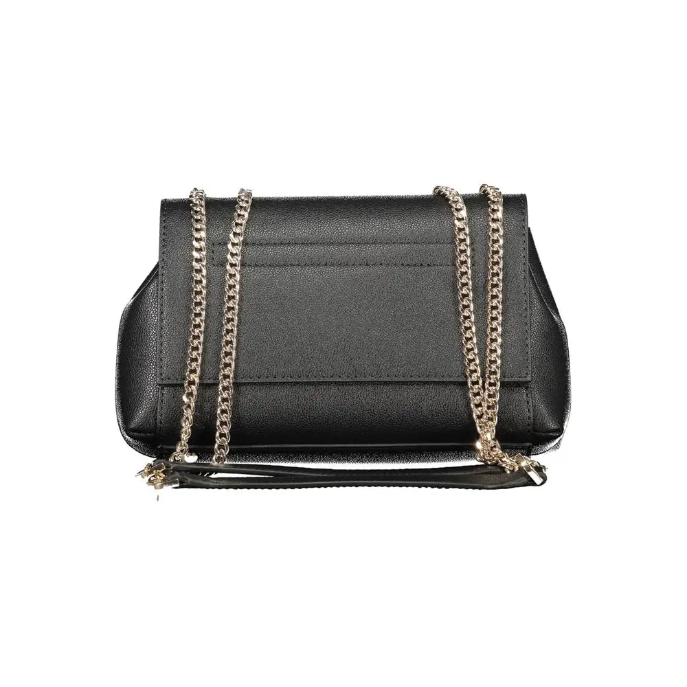 Sac bandoulière noir en similicuir guess jeans avec chaîne argentée et pochette assortie pour femme