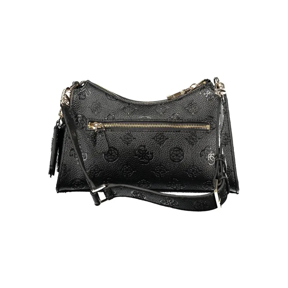 Sac bandoulière noir guess jeans en polyurethane pour femme avec motif logo embossé et fermetures éclair dorées
