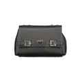Sac bandoulière noir guess en polyuréthane avec boucles argentées et plaque logo triangulaire femme
