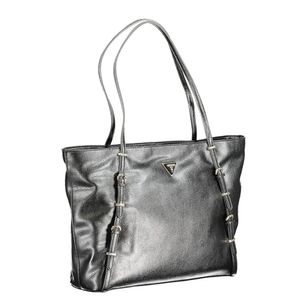 Sac à main femme guess jeans noir en polyuréthane avec logo triangulaire prada en cuir noir et ferrures argentées