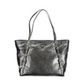 Sac tote guess jeans noir en polyuréthane avec logo triangulaire argenté et ferrures métalliques pour femme
