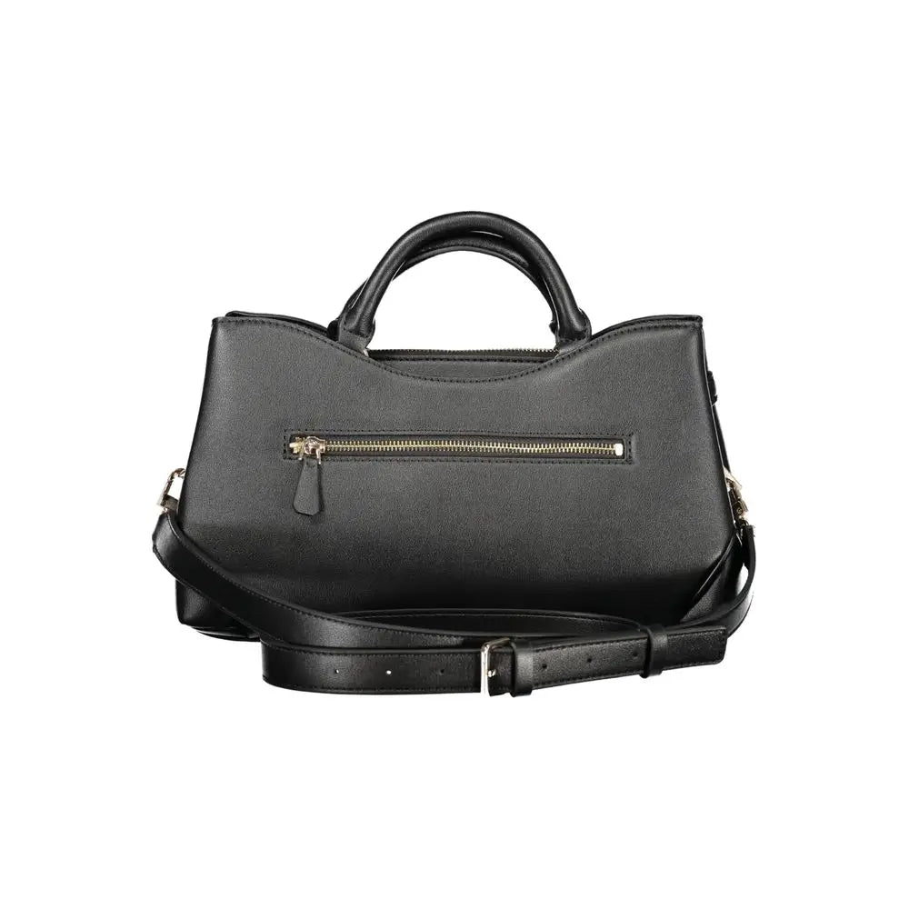 Sac à main guess jeans noir en polyuréthane avec fermeture éclair dorée et bandoulière réglable en cuir noir