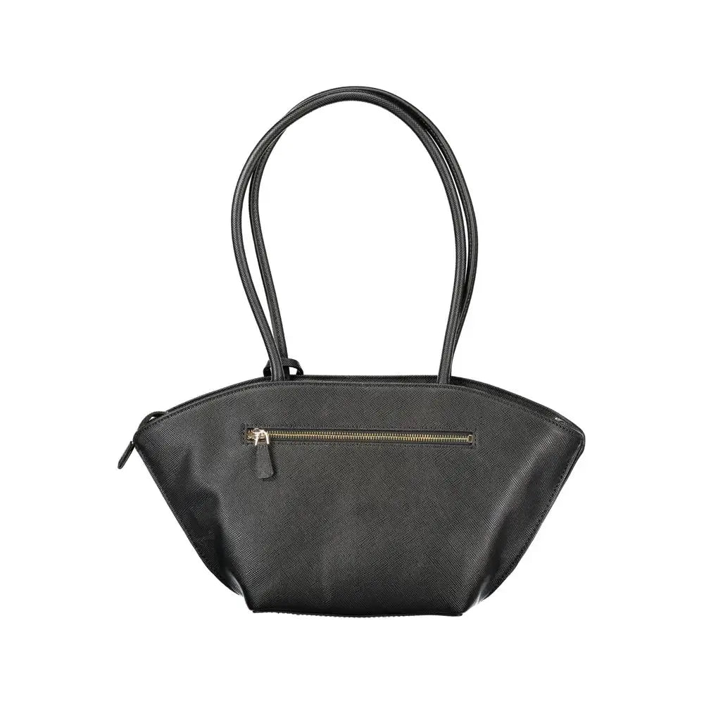 Sac à main guess jeans noir en polyuréthane avec poignées courbes et poche zippée avant en cuir texturé