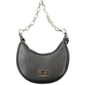 Sac à main femme guess jeans noir en cuir synthétique texturé avec forme croissant chaîne argentée et logo métallique