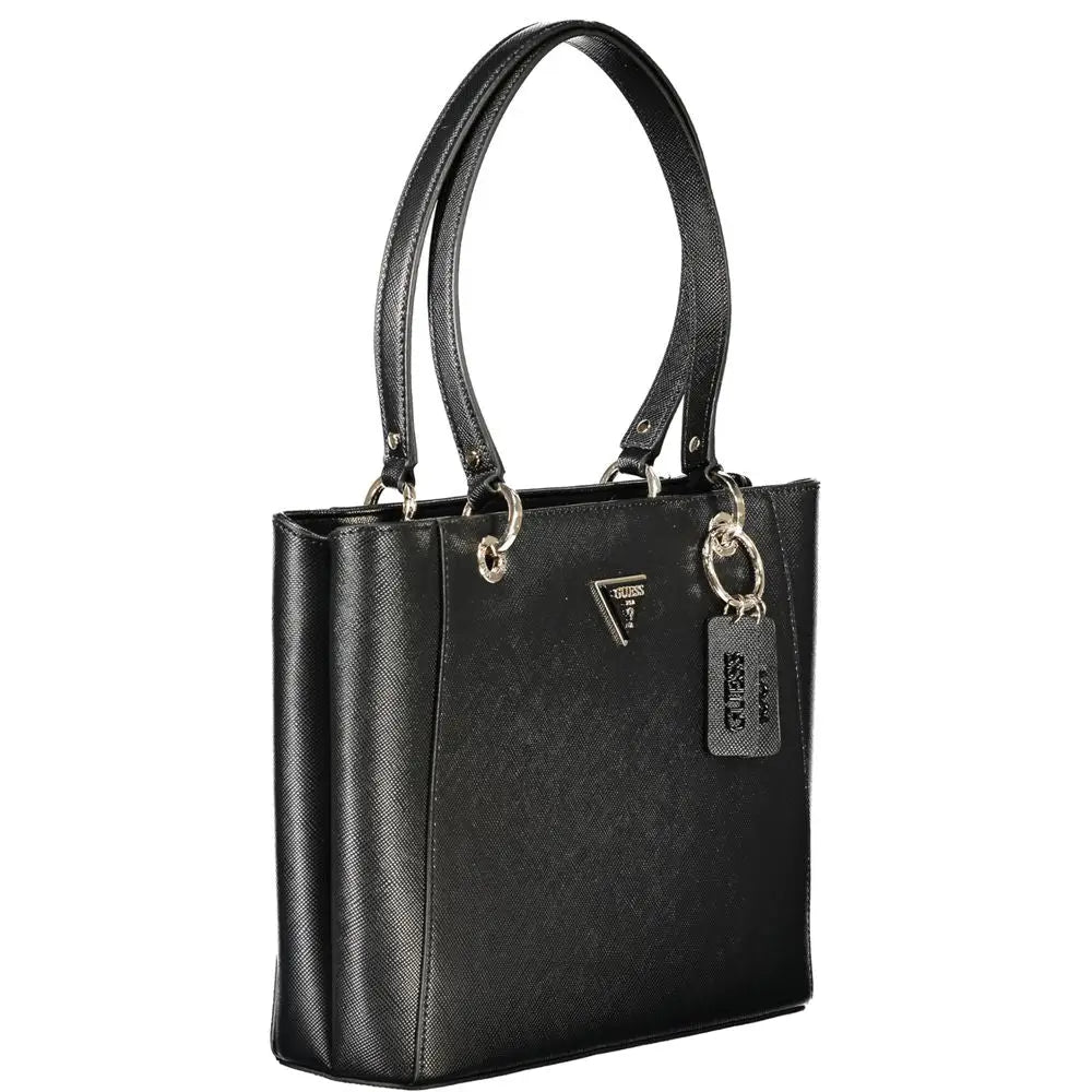 Sac à main noir guess jeans en polyuréthane avec cuir texturé et matériel argenté pour femme