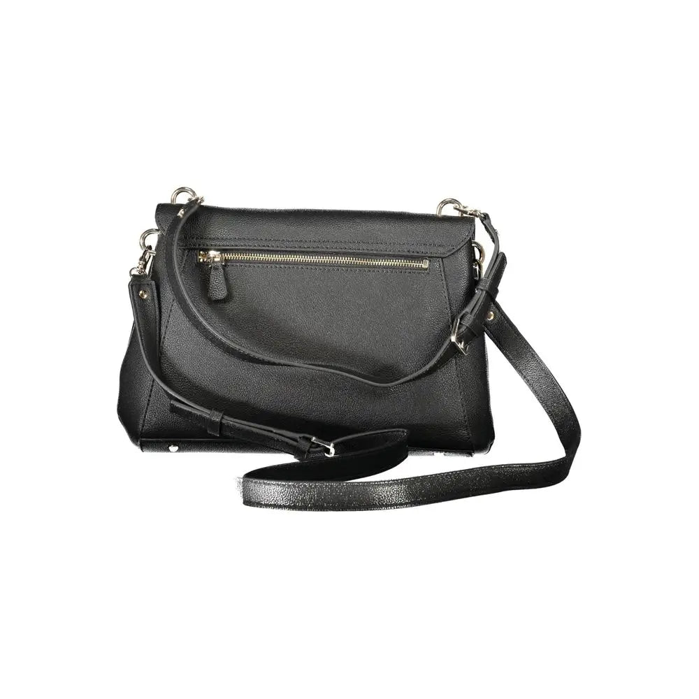 Sac bandoulière guess jeans noir en polyuréthane avec surface texturée et fermeture éclair argentée