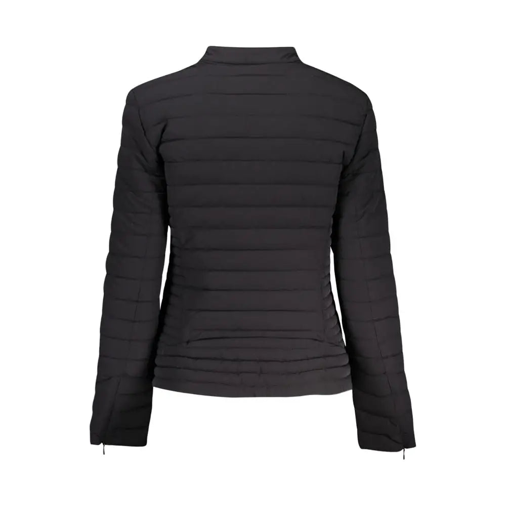 Veste femme guess jeans noire en polyuréthane matelassée avec col montant et coutures côtelées