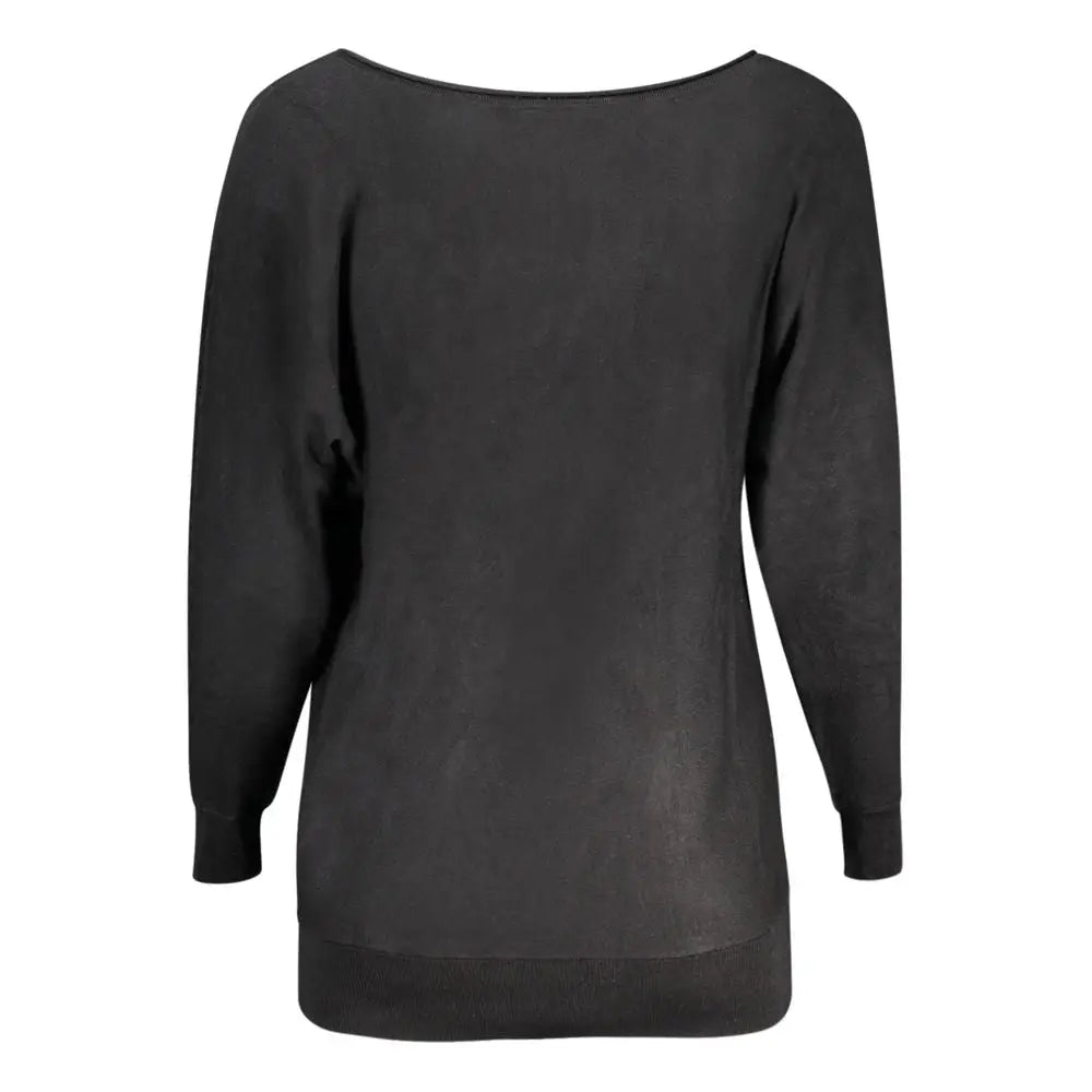Pull noir ample guess jeans en viscose pour femme avec manches larges et col arrondi