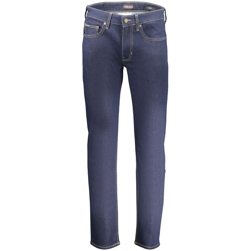 Jeans homme guess bleu foncé en coton avec couture claire et design classique cinq poches