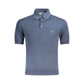 Polo pour hommes guess jeans bleu en coton avec texture subtile et logo brodé ton sur ton sur la poitrine