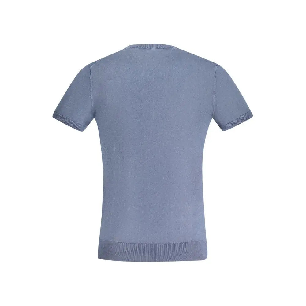 T-shirt homme guess jeans blu en coton bleu clair doux à manches courtes avec poignets et ourlet côtelés