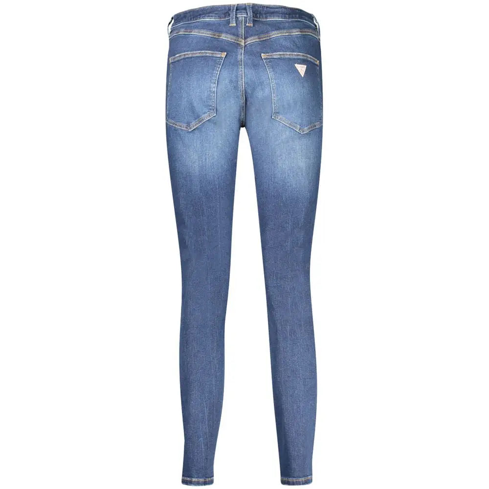 Jeans guess blu cotton femmes en denim bleu slim avec délavé visible sur l arrière et logo guess sur la poche arrière