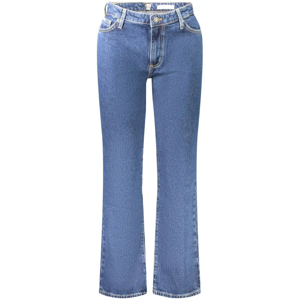 Jeans pour femmes guess en coton bleu denim lavage moyen coupe droite évasée avec design classique cinq poches