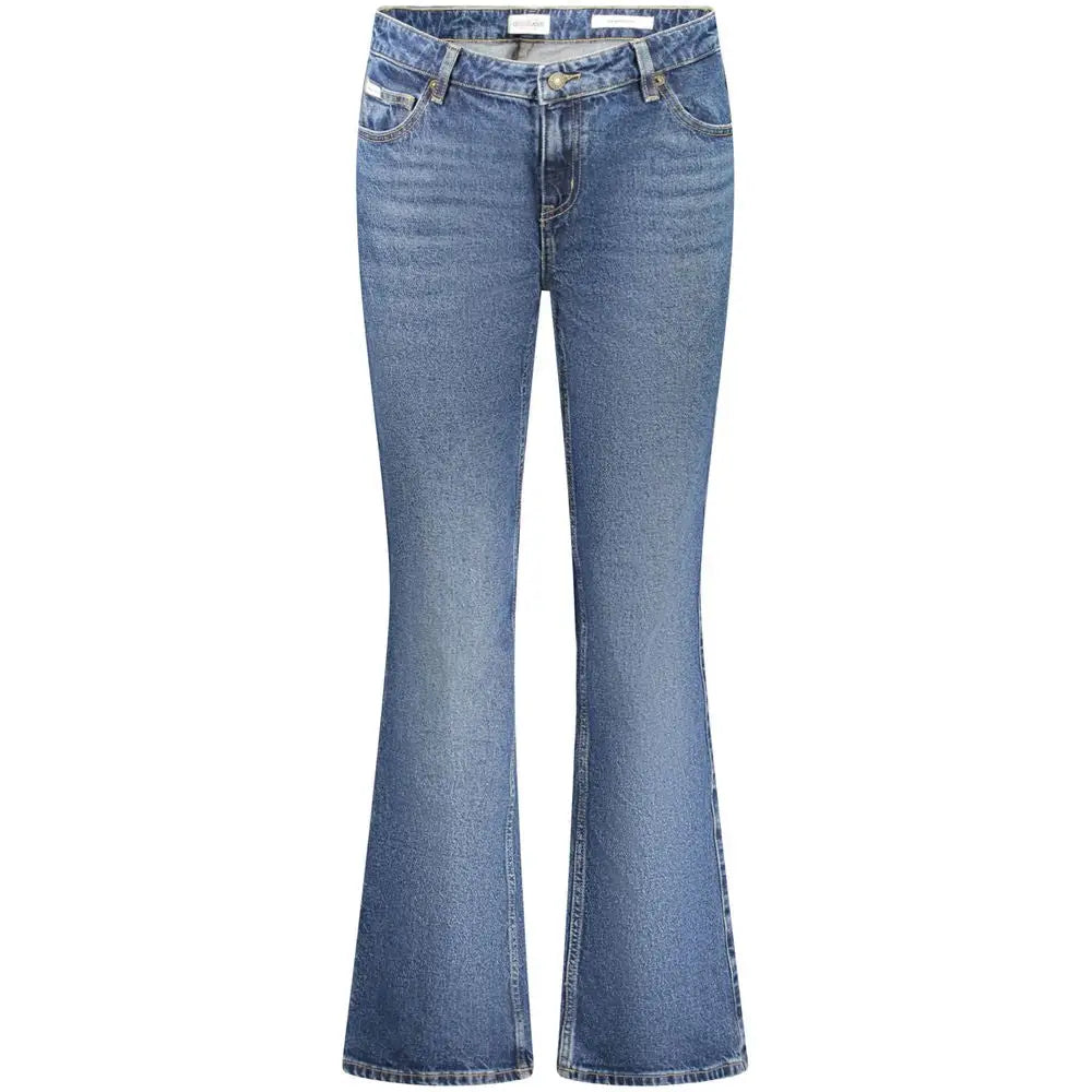 Jean flare en denim bleu moyen guess jeans blu cotton femme avec cinq poches et légère décoloration pour look usé