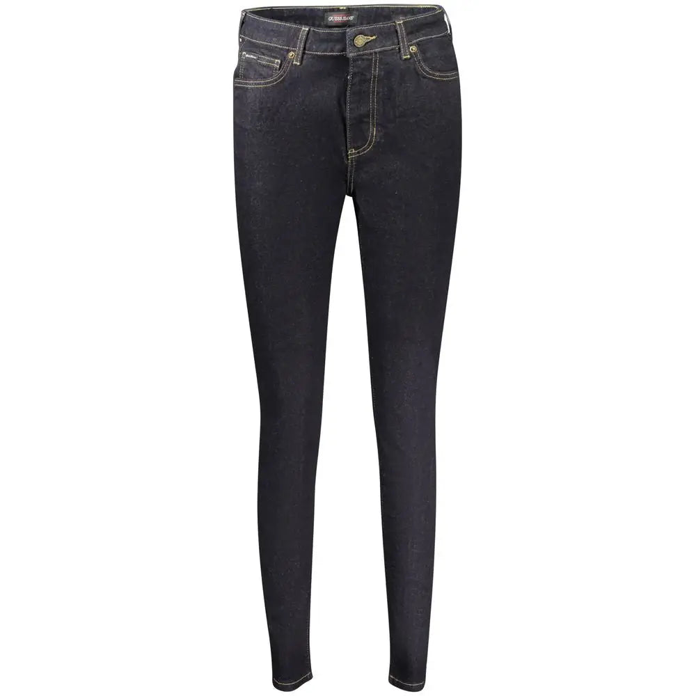 Jeans skinny femme guess en coton bleu foncé avec coupe slim et coutures contrastantes claires