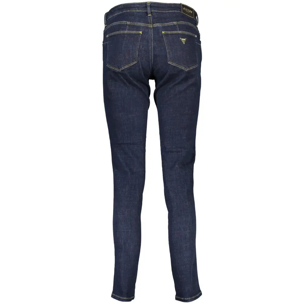 Jeans guess blu en coton recyclé pour femme en denim bleu foncé slim avec couture dorée visible au dos